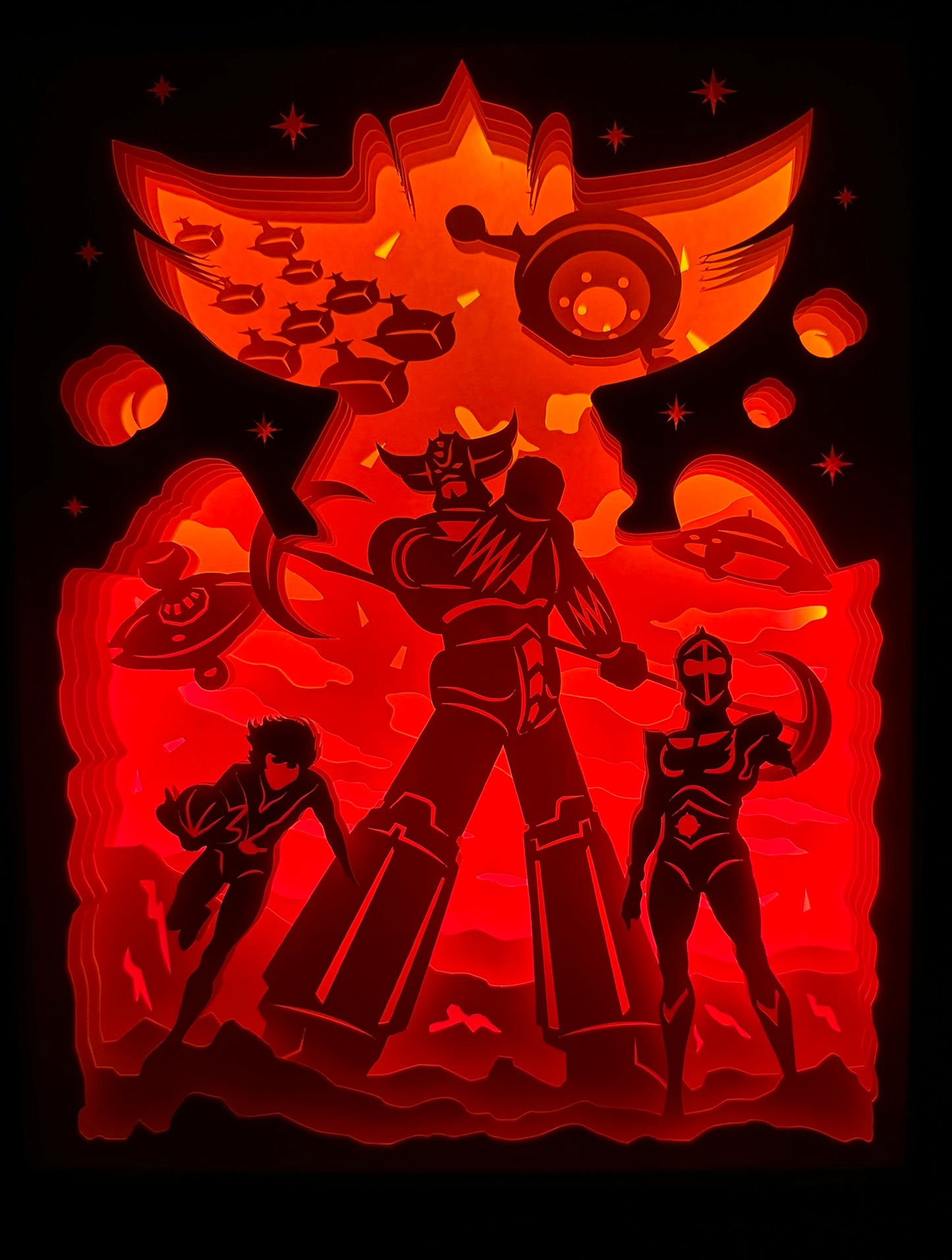 Tableau lumineux Goldorak en papier découpé – 20x25 cm