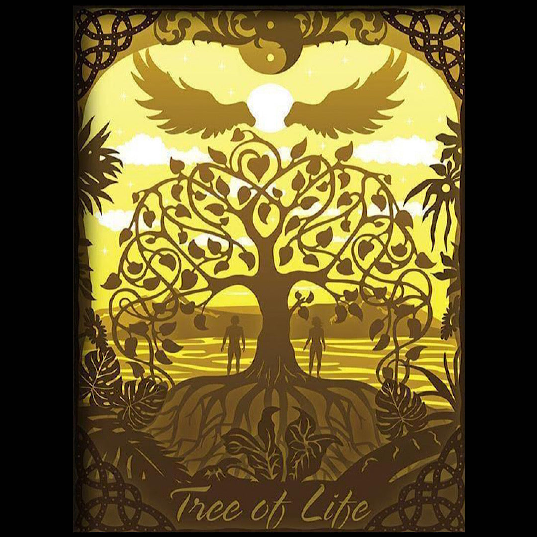 arbre de vie, tree of life, symbole spirituel, énergie vitale, connexion univers, racines et branches, harmonie, équilibre, spiritualité, symbole sacré, yin yang, univers mystique, renaissance, force intérieure, nature, croissance, art spirituel, tableau lumineux, lightbox, shadowbox, cadre lumineux, décoration murale, papier découpé, art lumineux, idée cadeau spirituel, déco zen, mandala, symbole celtique, arbre sacré, univers magique