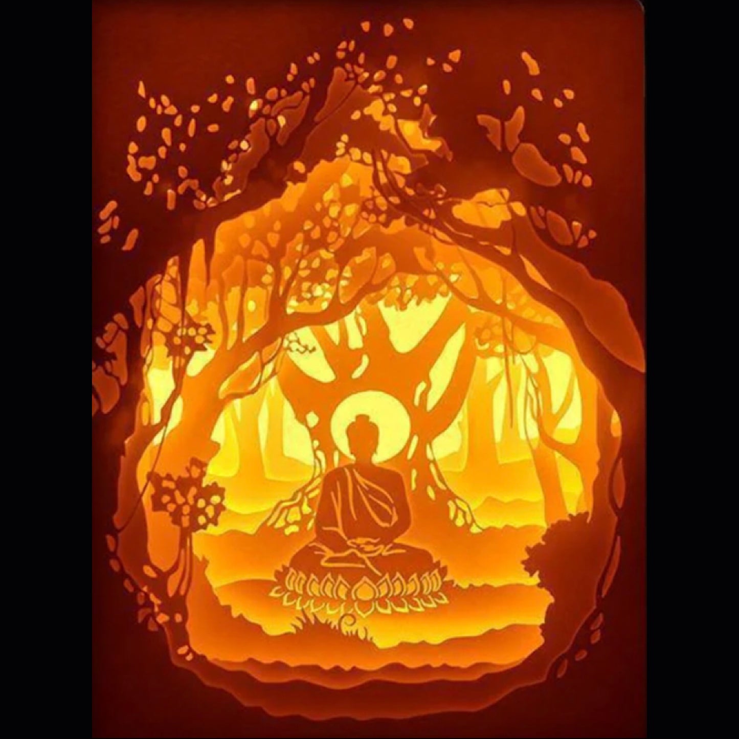 Bouddha, statue Bouddha, méditation, sérénité, spiritualité, zen, éveil spirituel, sagesse, Bouddhisme, art sacré, lotus, paix intérieure, harmonie, illumination, décoration zen, univers spirituel, énergie positive, art spirituel, tableau lumineux, lightbox, shadowbox, cadre lumineux, décoration murale, papier découpé, art lumineux, idée cadeau spirituel, déco méditation, ambiance relaxante