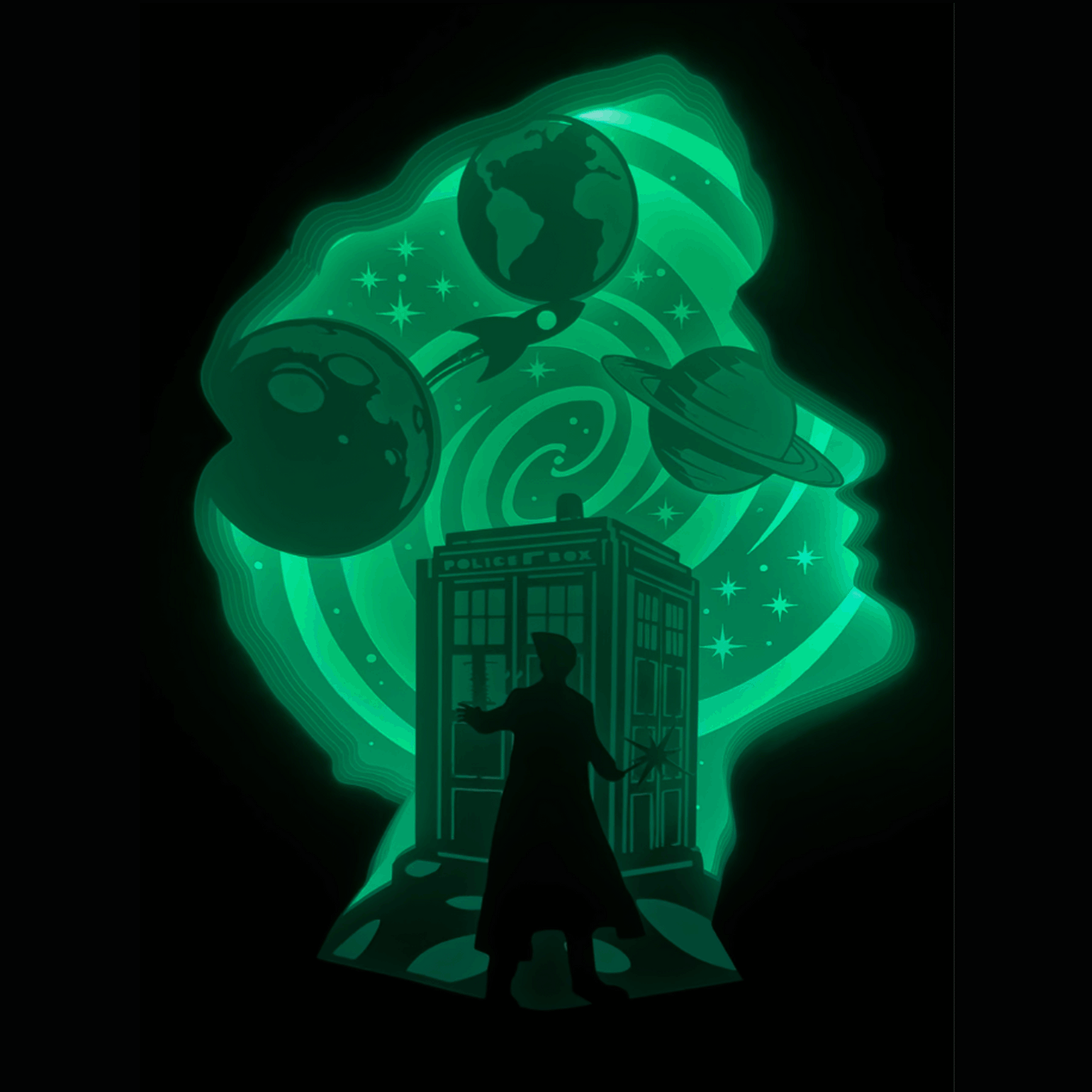 Doctor Who, BBC, TARDIS, voyage dans le temps, série culte britannique, Seigneur du Temps, Daleks, Cybermen, Gallifrey, univers de science-fiction, Doctor Who series, série culte, David Tennant, Matt Smith, Jodie Whittaker, compagnon du Docteur, univers temporel, machine à voyager dans le temps, tableau lumineux, lightbox, shadowbox, cadre lumineux, décoration murale, papier découpé, art lumineux, idée cadeau geek, déco série culte