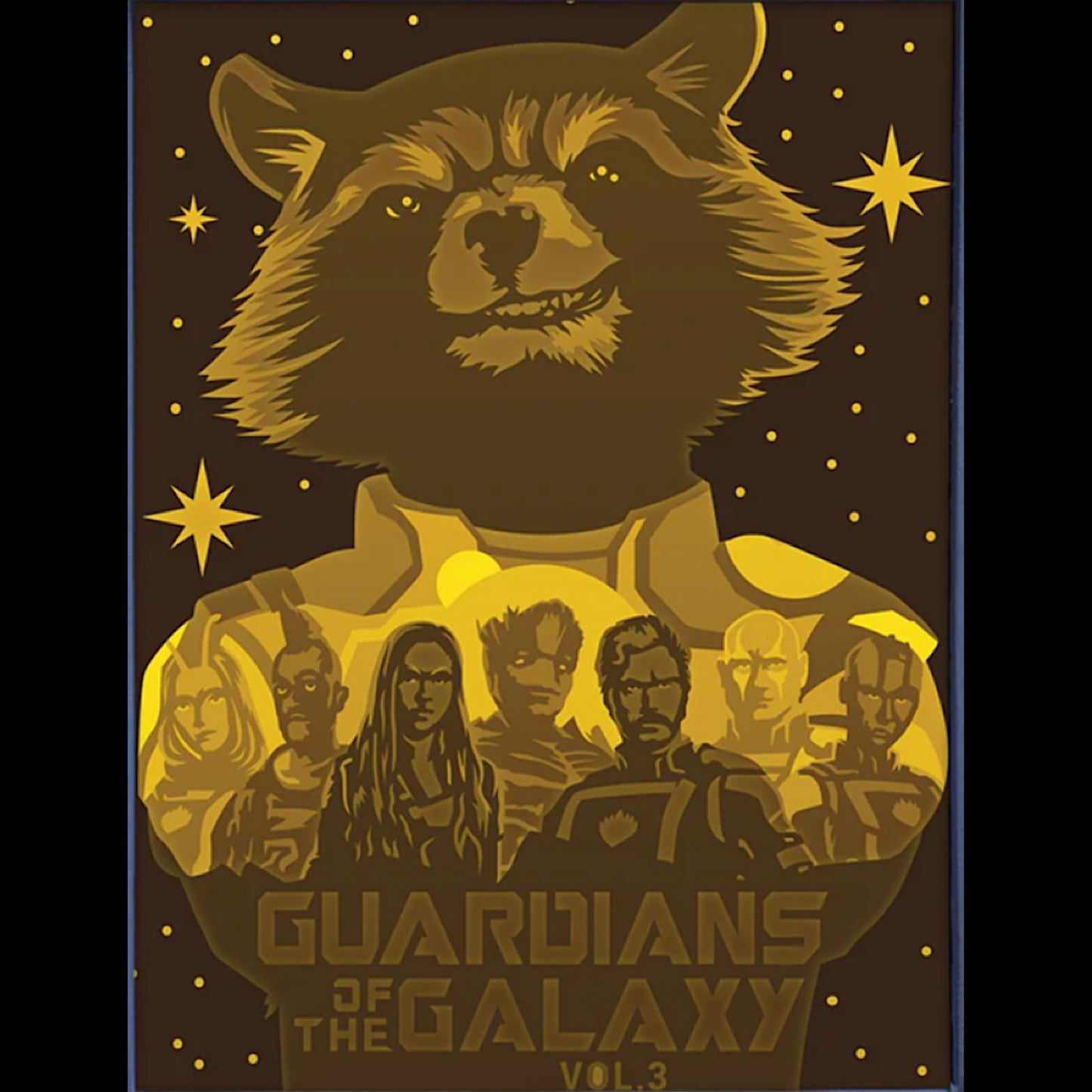 Les Gardiens de la Galaxie, Guardians of the Galaxy, Marvel, MCU, Star Lord, Gamora, Drax, Rocket Raccoon, Groot, Baby Groot, Nebula, Mantis, Yondu, équipe Marvel, super-héros de l’espace, film Marvel, saga Avengers, univers cosmique, aventure spatiale, bande-son culte, James Gunn, comics Marvel, tableau lumineux, lightbox, shadowbox, cadre lumineux, papier découpé, art lumineux, décoration murale, idée cadeau Marvel, déco geek, cadeau fan Marvel