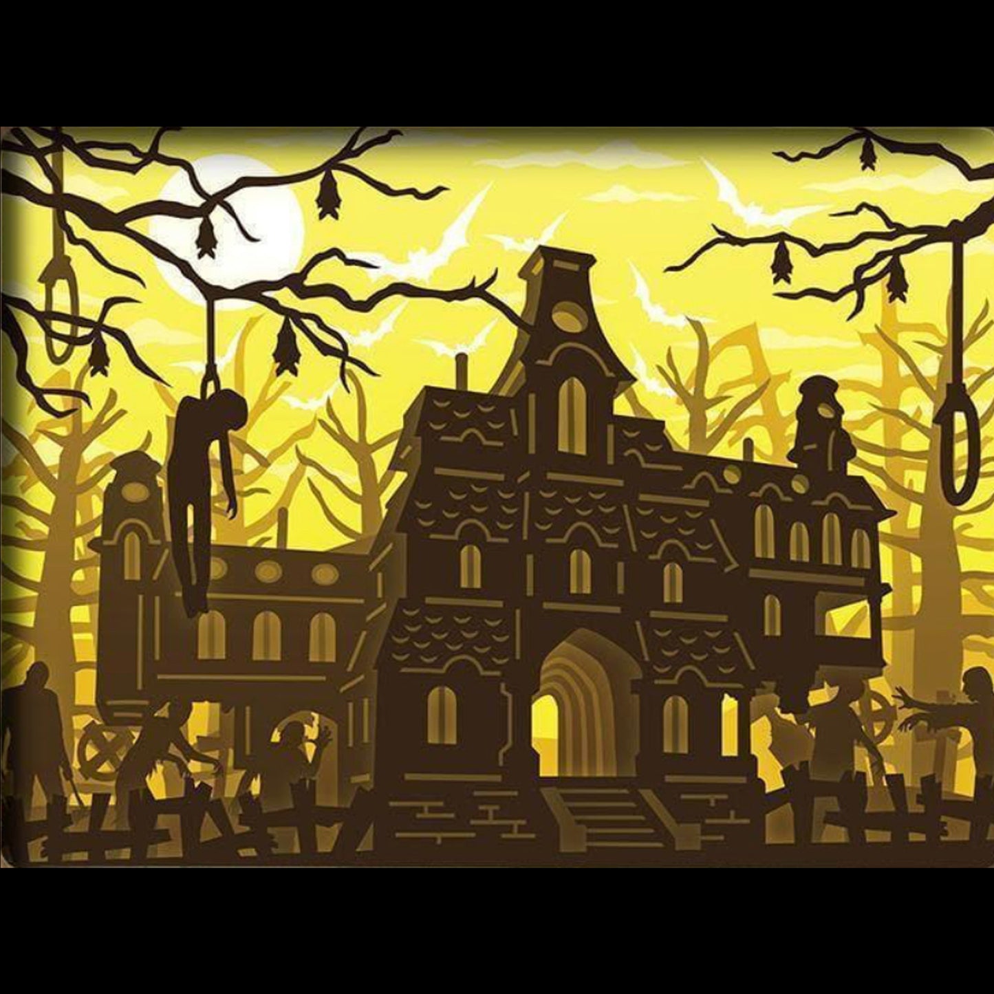 Tableau lumineux Manoir Hanté 1 en papier découpé – 25x20 cm