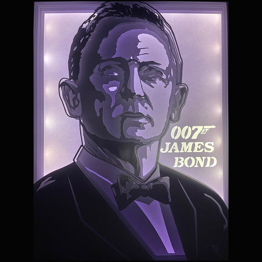 Tableau lumineux James Bond en papier découpé – 20x25 cm