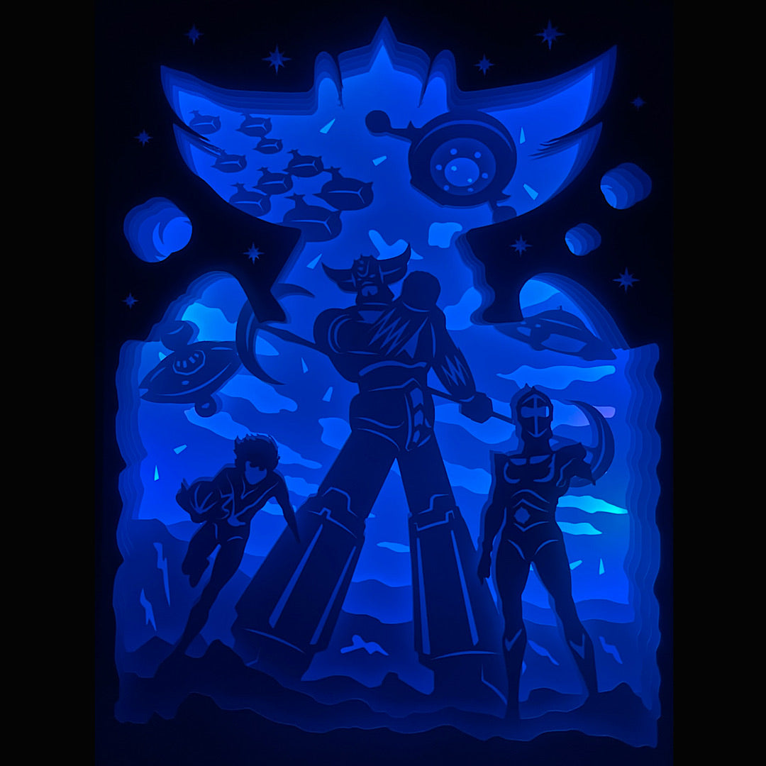 Tableau lumineux Goldorak en papier découpé – 20x25 cm