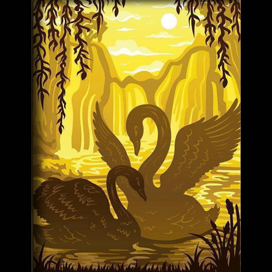 cygne, cygnes amoureux, oiseaux élégants, couple de cygnes, lac romantique, coucher de soleil, reflet sur l’eau, symbole d’amour, fidélité, grâce et pureté, univers poétique, animaux majestueux, conte de fées, lac des cygnes, Tchaïkovski, ballet classique, tableau lumineux, lightbox, shadowbox, cadre lumineux, papier découpé, art lumineux, décoration murale, idée cadeau romantique, déco féerique, ambiance zen, cadeau amoureux