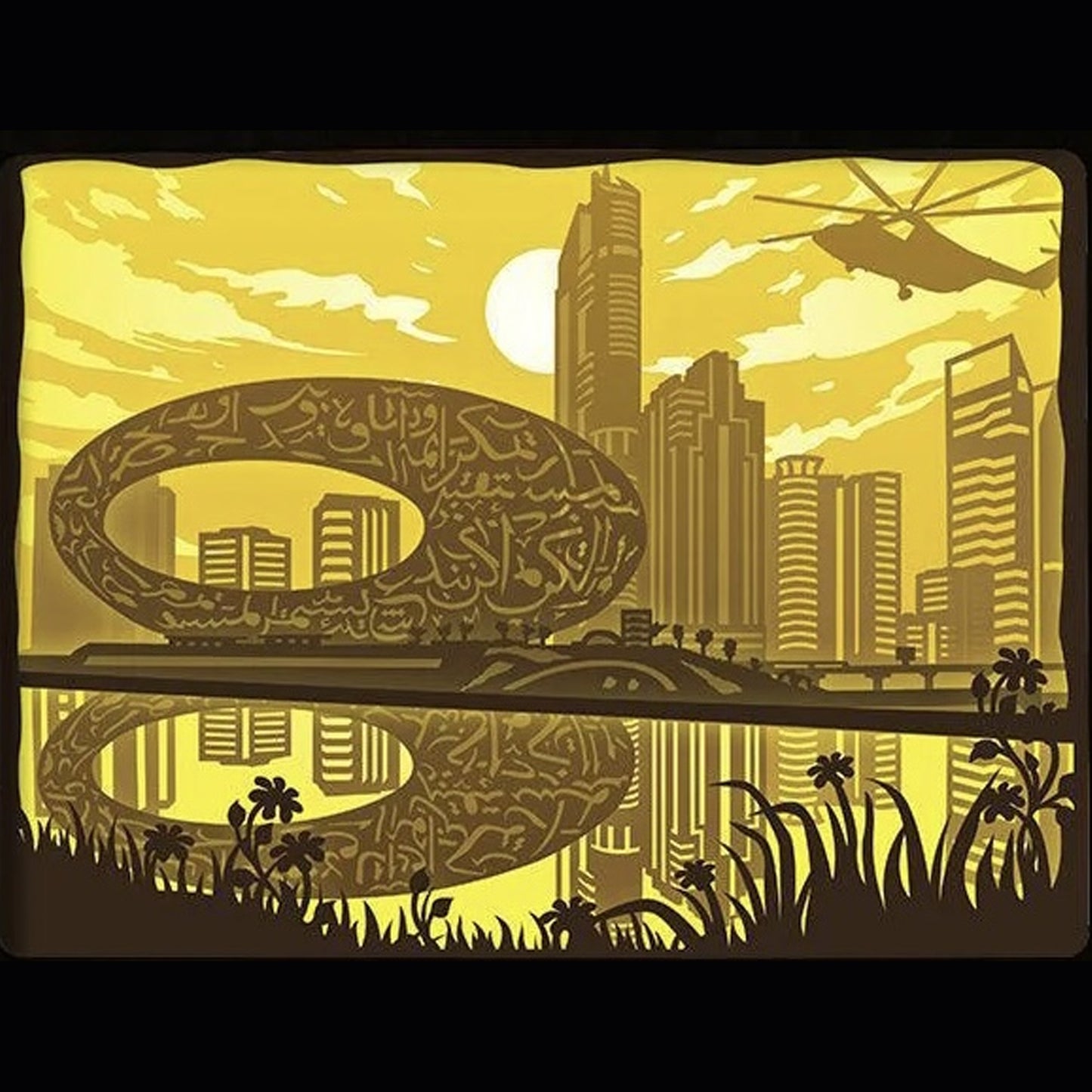 Tableau lumineux Dubaï en papier découpé – 25x20 cm