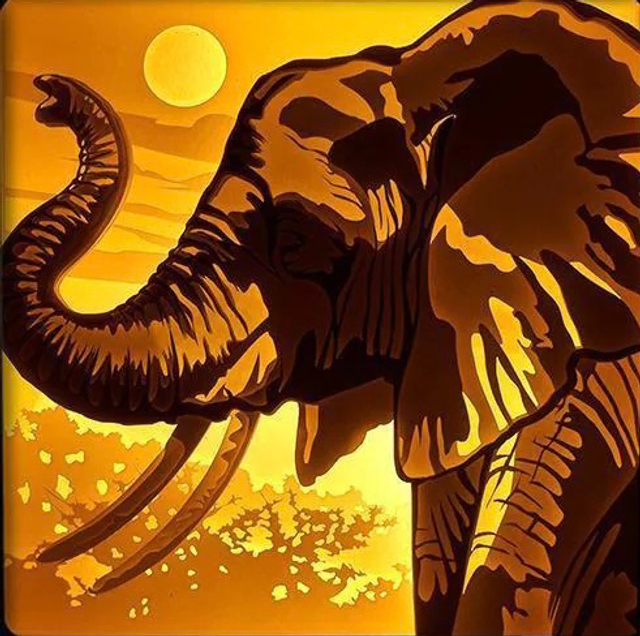 éléphant, elephant, animal sauvage, savane africaine, faune africaine, géant de la savane, troupeau d’éléphants, nature sauvage, Afrique, Serengeti, animal majestueux, force et sagesse, symbole de longévité, univers naturel, décor exotique, tableau lumineux, lightbox, shadowbox, cadre lumineux, papier découpé, art lumineux, décoration murale, idée cadeau nature, déco exotique, ambiance zen, animal totem, safari