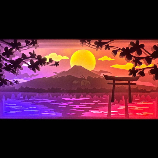 Tableau lumineux Mont Fuji en papier découpé – 10x20 cm
